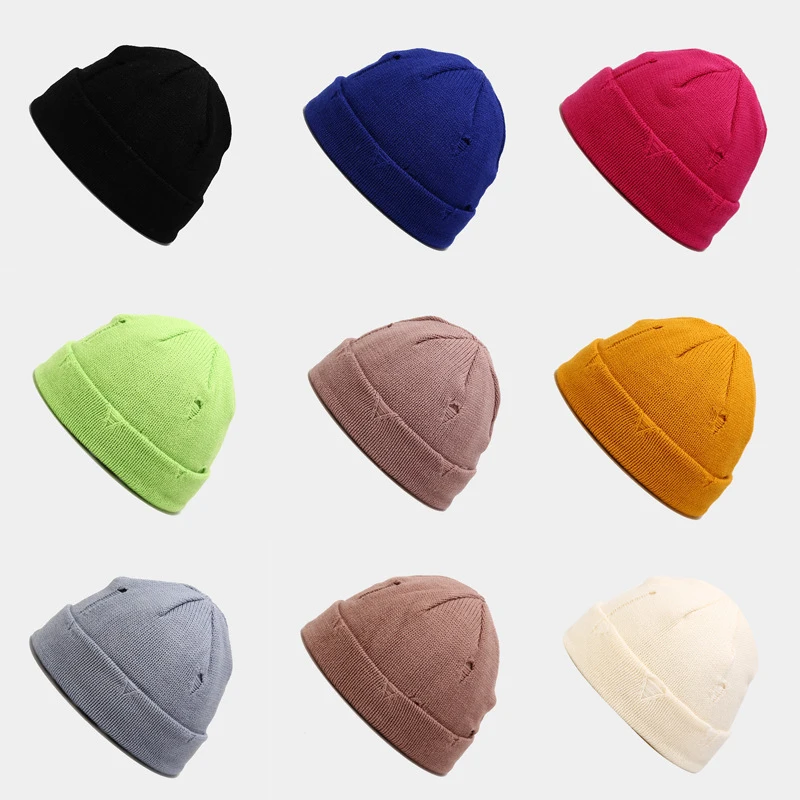 2023 New Korean Street Ripped Distressed Knit Hat BaoXinSha Docker Cap Autumn Winter Melon Skullcap Beanie Trendy