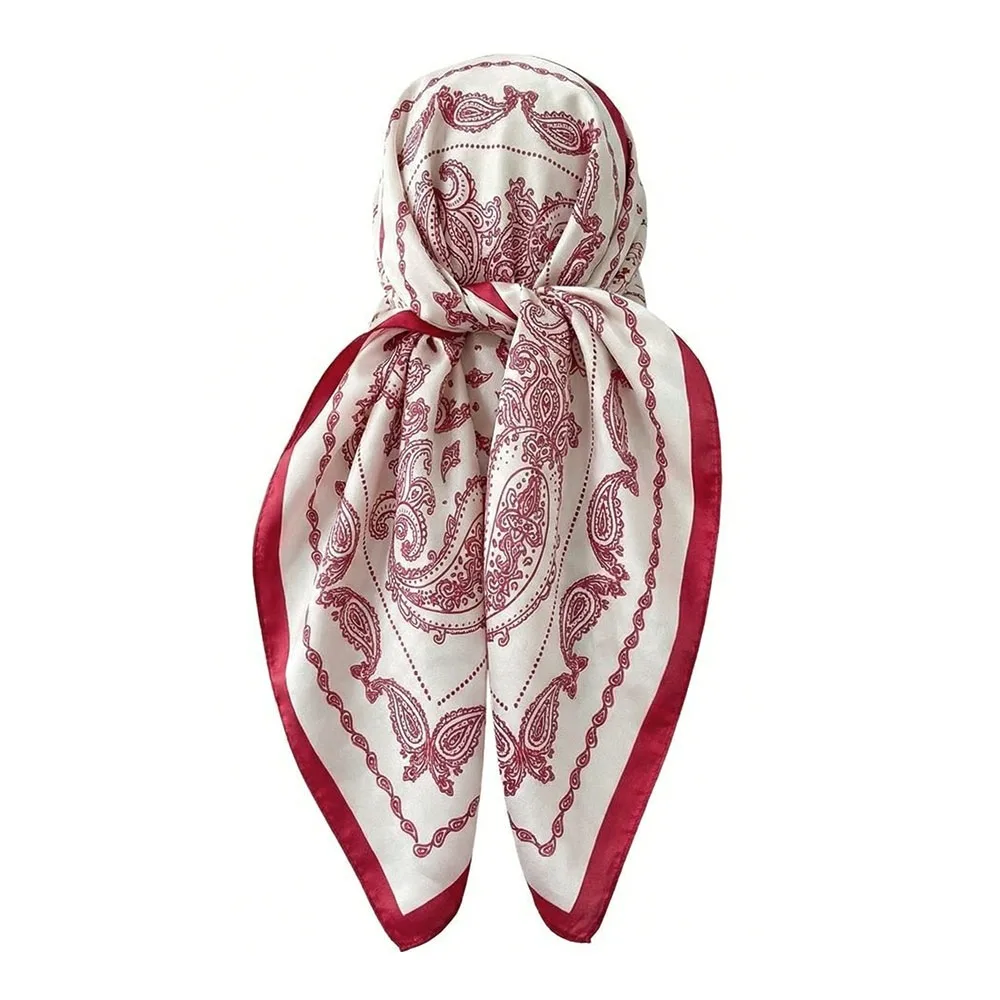 

New 70/90cm Flower Head Scarf Square Satin Paisley Hijab Decorative Hijab Headband Hair Accessories