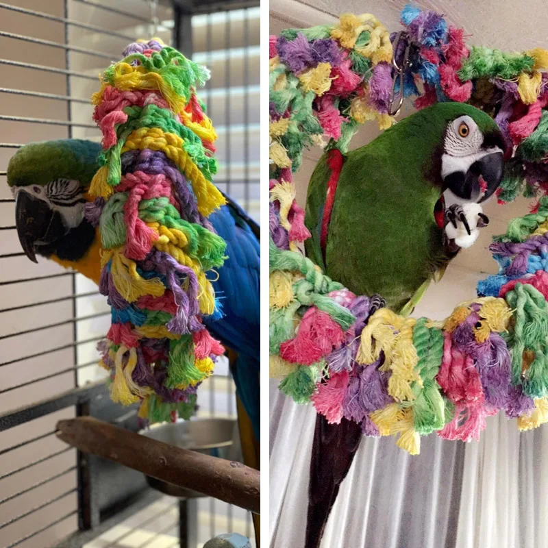 CAITEC Bird Chew Toys Cotton Snuggle Ring Parrot Cage Toys Suitable for Small to Large Size Parrots 3 Sizes Available