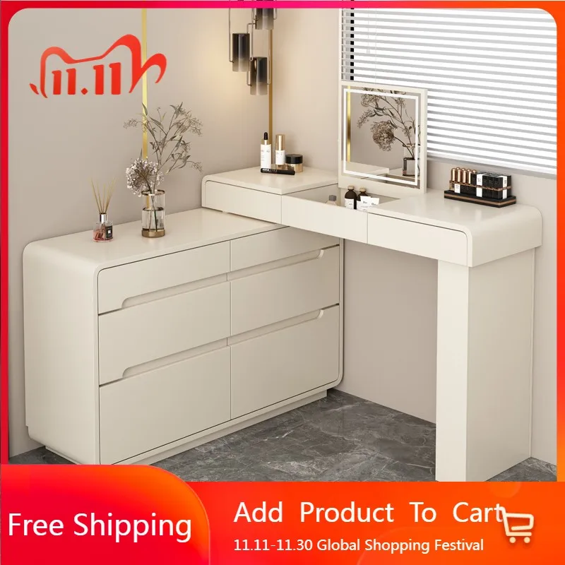

White Bedroom Vanity Table Makeup Mirror Desk Chair Dressing Table Storage Drawers Living Room Penteadeira Postmodern Furniture