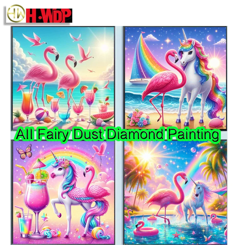 Flamingo 100% Fairy Dust Diamond Painting Animal Full quare Diamond Embroidery Cross Stitch AB Diamond Art Crystal Home Decor