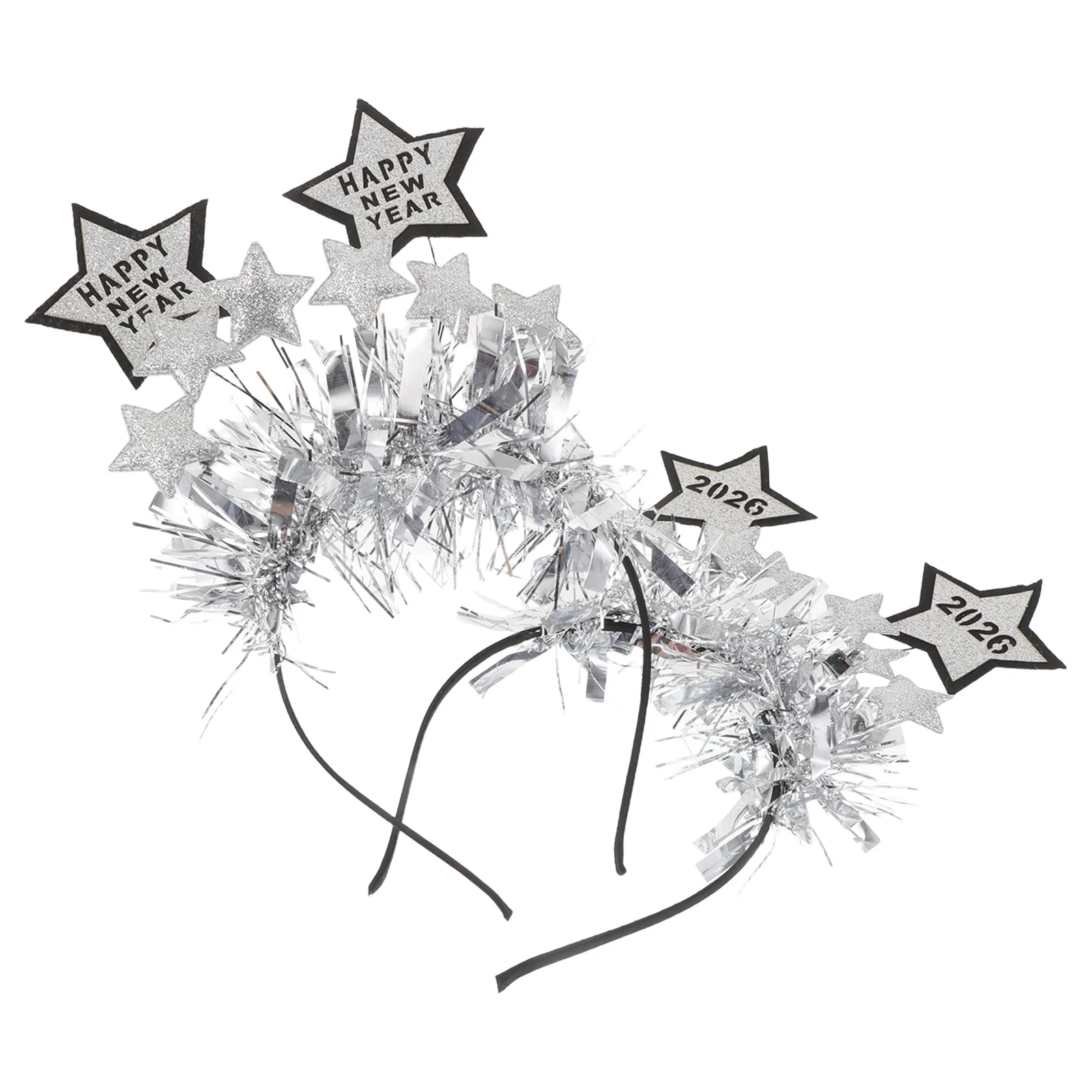 

2pcs Happy New Year Headband Glitter Star Bopper Holiday Party Hair Accessories Festive Eve Celebration Wear For Family