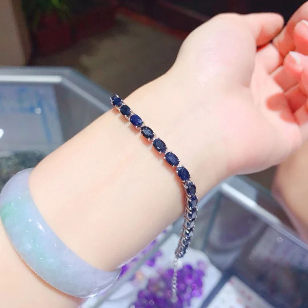 KJJEAXCMY Fine Jewelry Natural Sri Lanka Colored Sapphire Women's Bracelet  S925 Pure Silver Exquisite Inlaid High Clarity Gem S