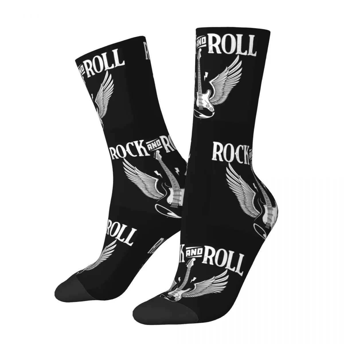 Hip Hop Retro Vintage Music Wings Guitar Crazy Men's Socks Rock N Roll Unisex Street Style Printed Happy Crew Sock Boys Gift