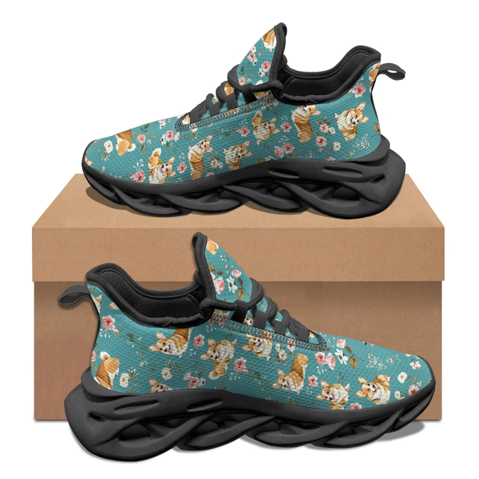PENSTROLL Corgi Floral Print Men's Running Shoes Mesh & EVA Men's Sneakers Running Shoes Breathable Fashion Sneakers for Girls