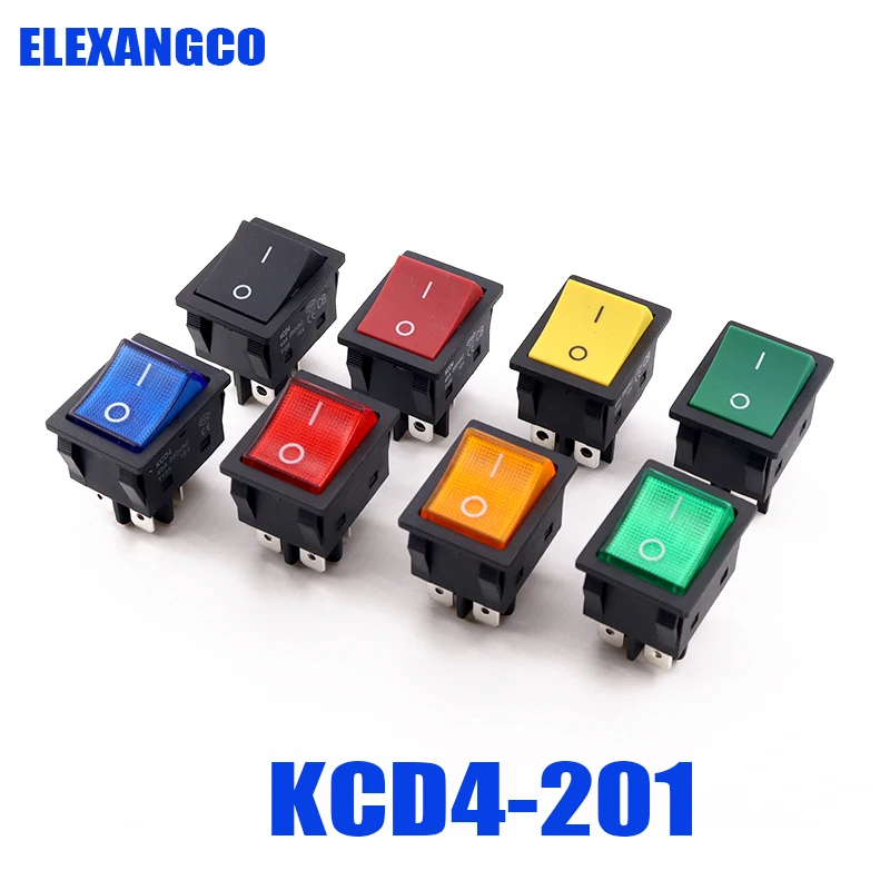 

5 шт. кулисный переключатель серии KCD4-201 — 2-позиционный 4-контактный выключатель питания с подсветкой для электрооборудования — 16 А, 250 В переменного тока / 20 А, 125 В