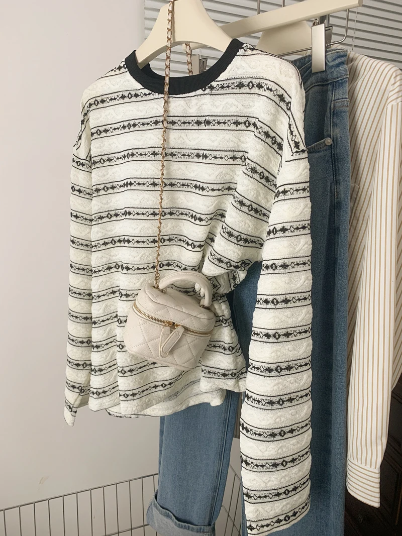 Unisex Long Sleeve Striped Cotton T-Shirt Fashionable Summer Sun Protection Loose Fit round Neck DK Melissa Brand