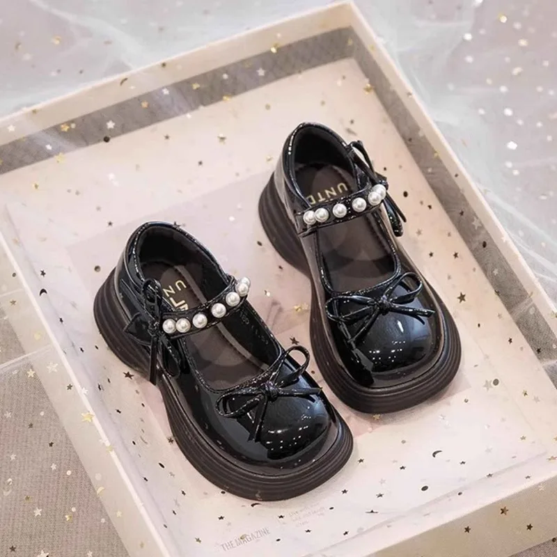 

2025 Spring Autumn Fashionable and elegant Princess Shoe for Girls Style Performance Shoe Pearl Butterfly Knot Single Shoes