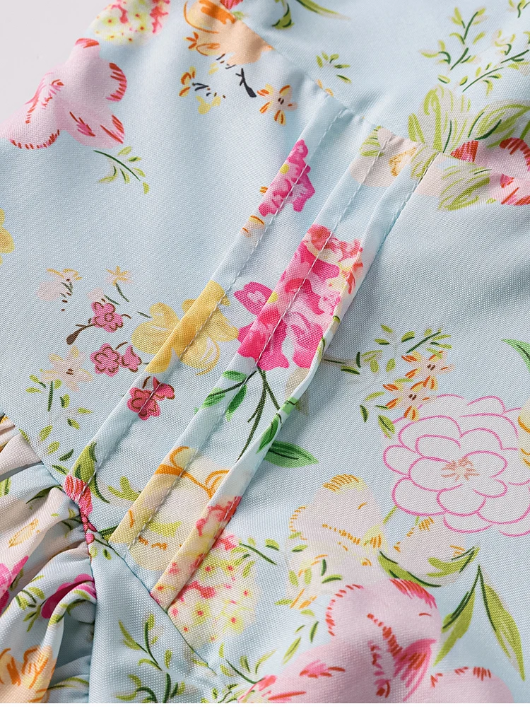 NewAsia Damen Neckholder, rückenfrei, bedruckt, Blumenmuster, Midi-Korsettkleid, Spaghettiträger, zum Binden, modisch, lässig, Urlaub, lange Kleider, Rosa – Detail 28
