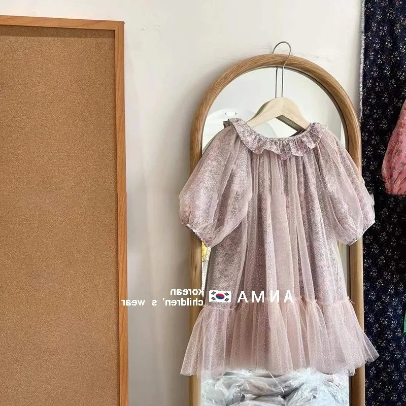 Abbigliamento per bambini coreano gonna da principessa di media lunghezza floreale per bambini in rete primaverile per ragazze