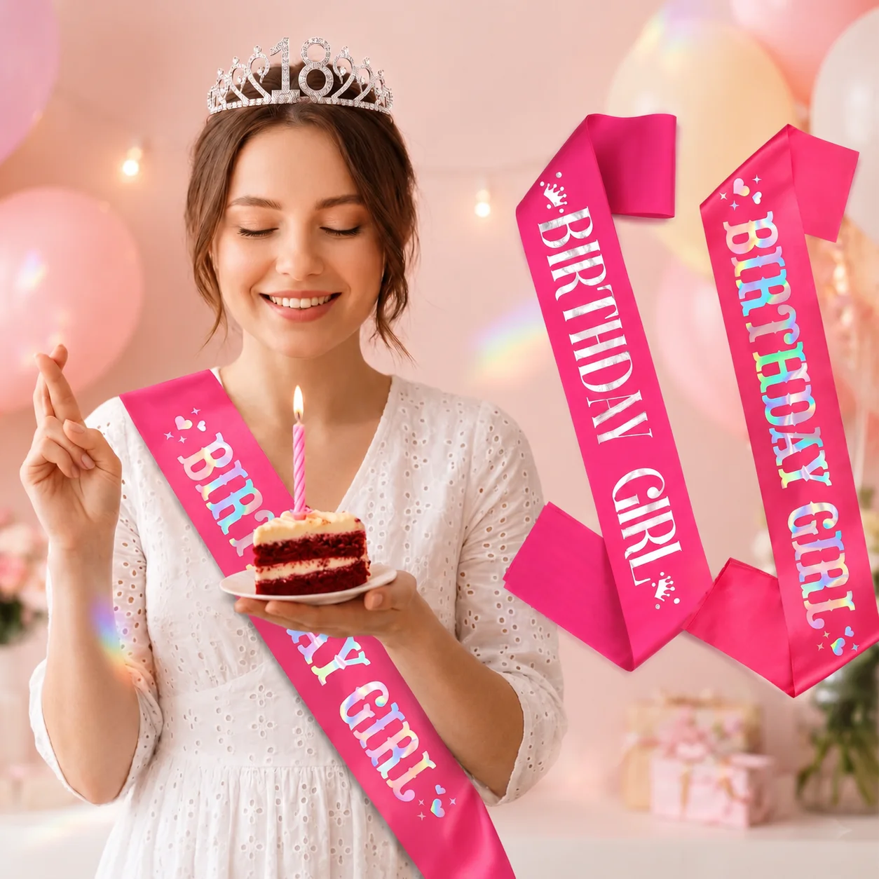 Hot Pink Birthday Girl Queen Sash Ribbon Satin Party Belt Decorations Birthday Party Supplies