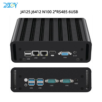 Fanless Industrial Mini PC Intel N100 J4125 J64122*RS485 Dual Ethernet 2x COM DB9 RS232 RS485 3G 4G LTE SIM Card Slot GPIO WiFi