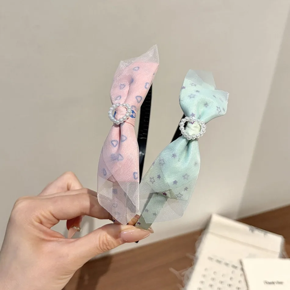 

2pcs Children Heart Pink Mesh Headband Girls Press Hair Korean Toddler Hairpin Cute Broken Hair Super Cute Toothed Non-slip HP01