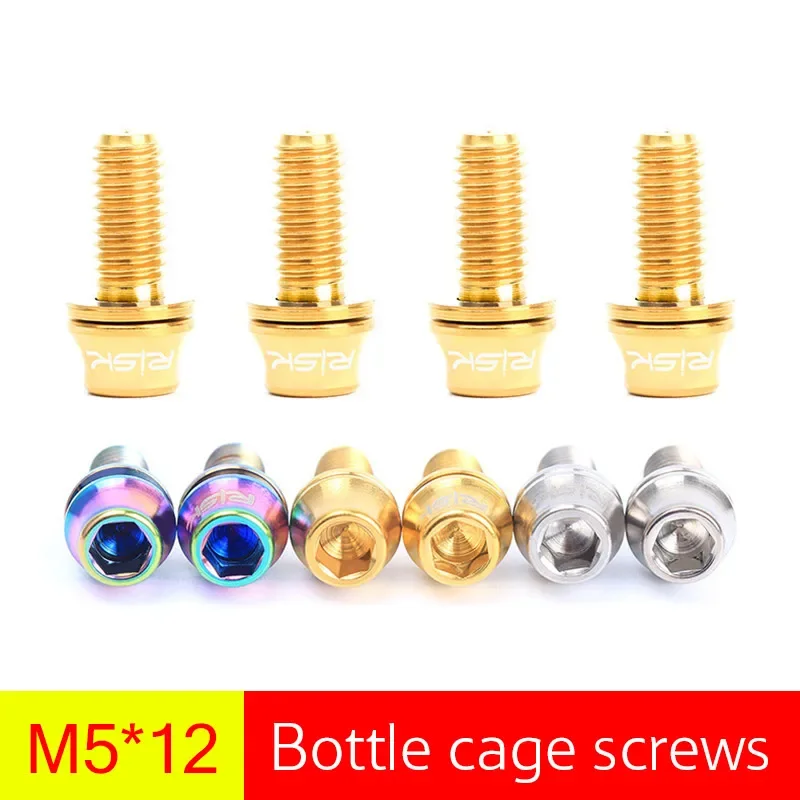RISK 2PCS 자전거 물통 케이지 고정 볼트 TC4 티타늄 M5x12mm 자전거 펌프 고정 나사(와셔 포함) 사이클링 물통 케이지 고정용