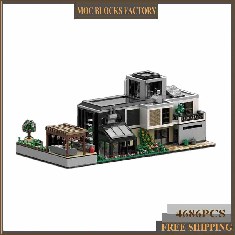 Moc Building Blocks The Glass House Modular Building Model Technical Bricks DIY Assembly City Street View Toys Child Gifts