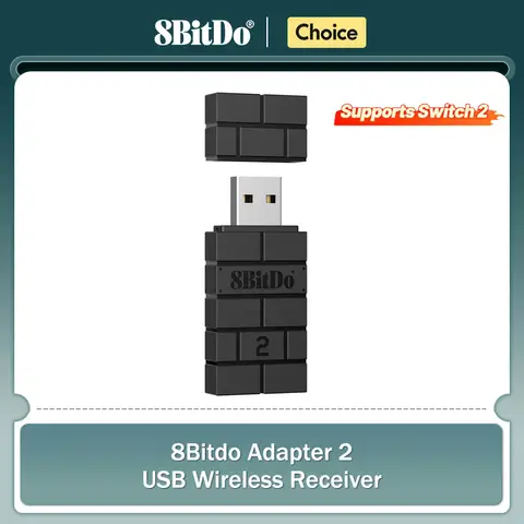 8BitDo USB 무선 블루투스 어댑터 2 수신기 (닌텐도 스위치 1, 2, PS1, 라즈베리 파이 미니, PS4 컨트롤러, PS5 핸들용)