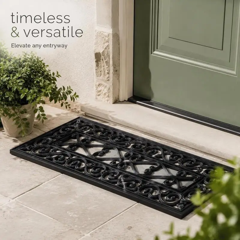 Tapis de marche pour escalier en caoutchouc souple 25 x 75 cm, antidérapant, résistant à l'usure, design creux, facile à nettoyer, style classique, fer forgé décoratif pour intérieur et extérieur, maison