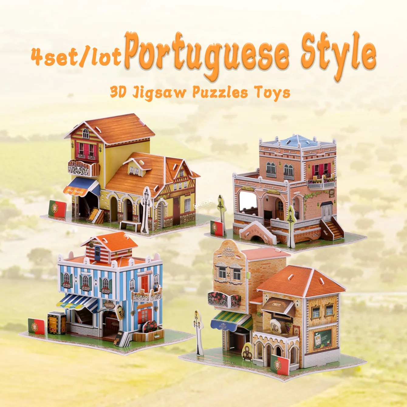 

3D Paper Film Puzzle DIY Assembly of Portuguese Characteristic Architectural Models Desk Deco Children's Birthday Toy Gifts