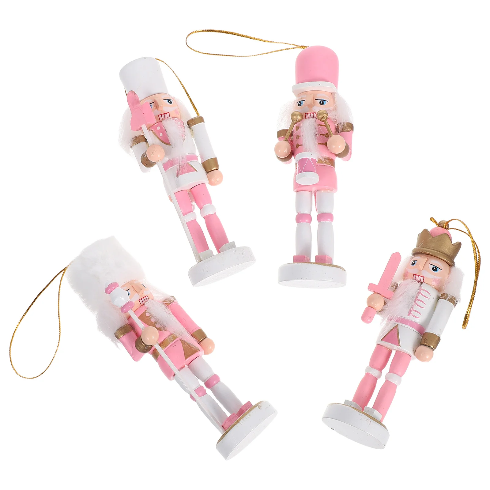 

4pcs Pink 5.1 Inch Wooden Nutcracker Soldier Christmas Decoration Holiday Table Centerpiece Desktop Shelf Decor