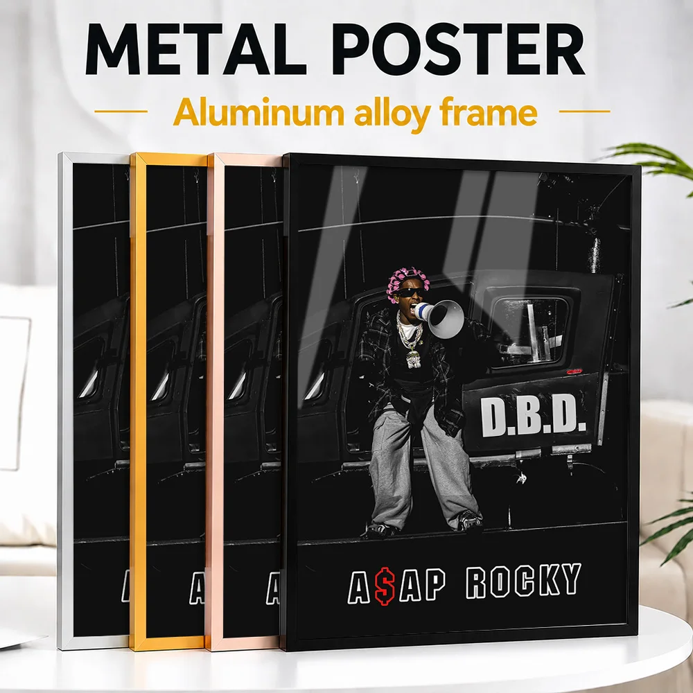 A$AP Rocky With Megaphone And Helicopter Framed Metal Print Personalized Flight Tribute Wall Art For Pilots Decorating Office
