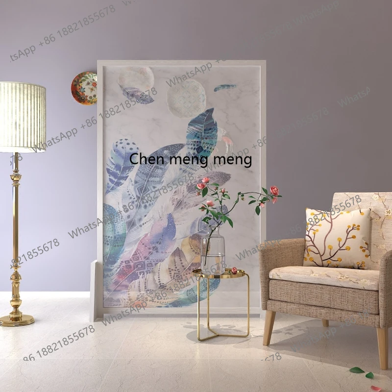 Screen partition living room entrance bedroom small apartment translucent gauze art solid wood
