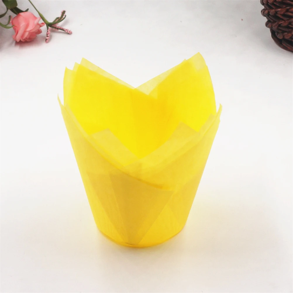 

100pcs Cupcake Wrappers Tulip Shape Baking Cups Muffin Liners Grease Proof Oven Safe White Cake Liners For Party Wedding