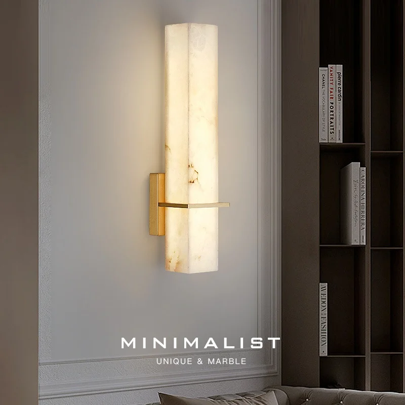 Modern Natural Marble Wall Lamp Vila Living Room Luxury Copper Wall Light Bedside Lamp For Bedroom Staircase Hallway Lighting