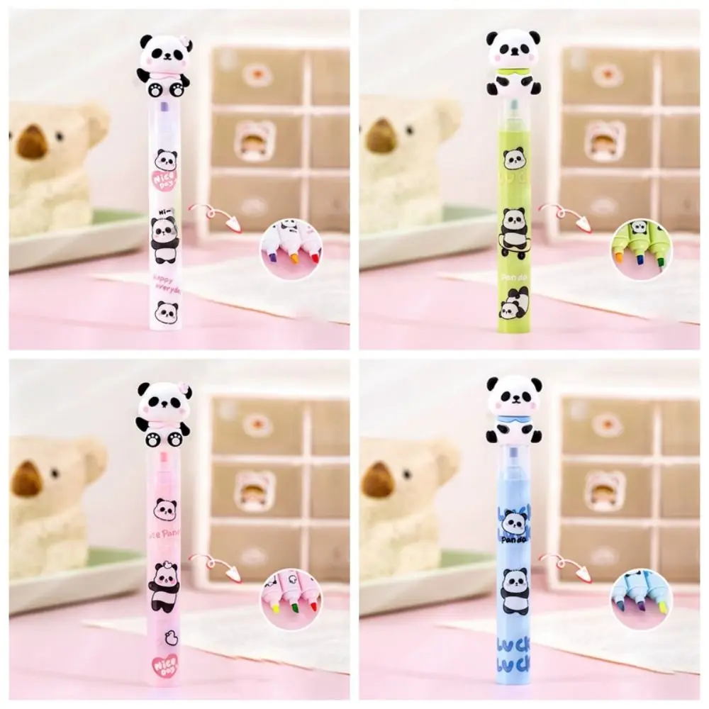 Cute Panda Highlighter Pen Creative Cartoon Fluorescent Pen 3 Layer Splicing Multifunction Marker Pen Student