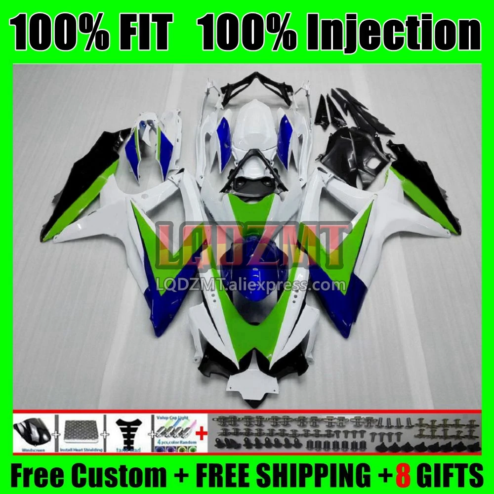 Injection Body For SUZUKI GSXR 600 750 K8 GSXR600 5No.17 Green white GSXR750 GSX-R600 08 09 10 GSXR-750 2008 2009 2010 Fairing