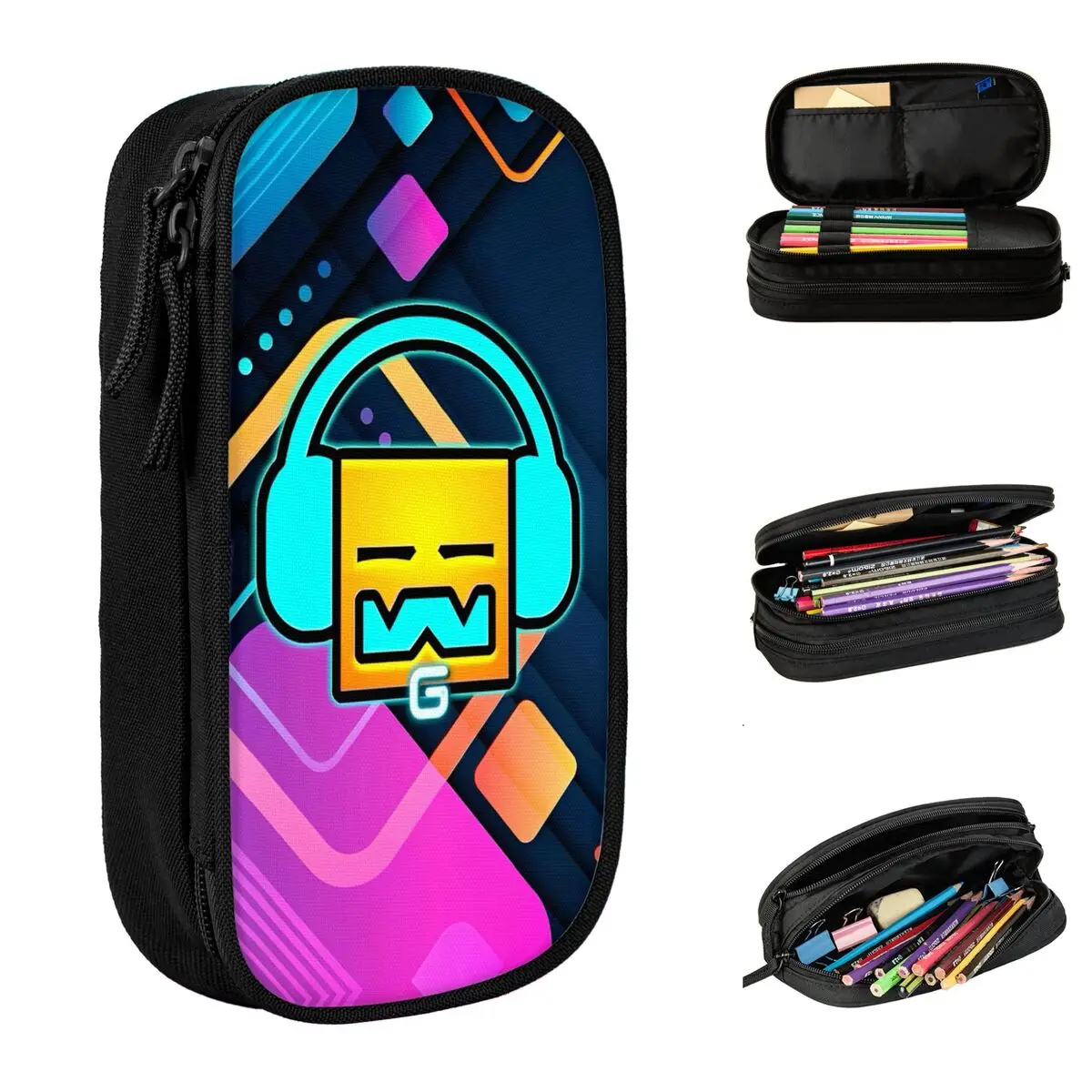 geometria dash music pencil case grande bolsa de armazenamento video game pen bags para estudantes escola pencil pouch novo 01