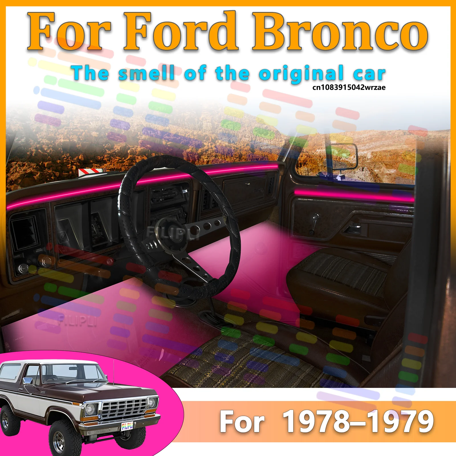 Luces LED Ambientales para Ford Bronco 1979, Luces de Atmósfera Coloridas, Tira de Neón Interior para Auto, Control por Aplicación, 64 Luces RGB