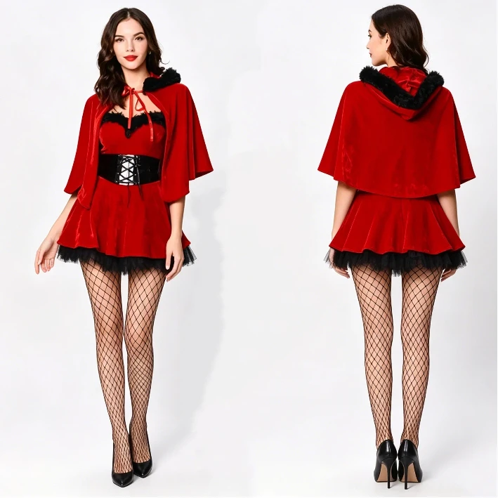 

Mrs Claus Sheath Dress Hooded Cape Costume Santa Claus Cosplay Red Dress Christmas New Year Masquerade Cosplay Costumes
