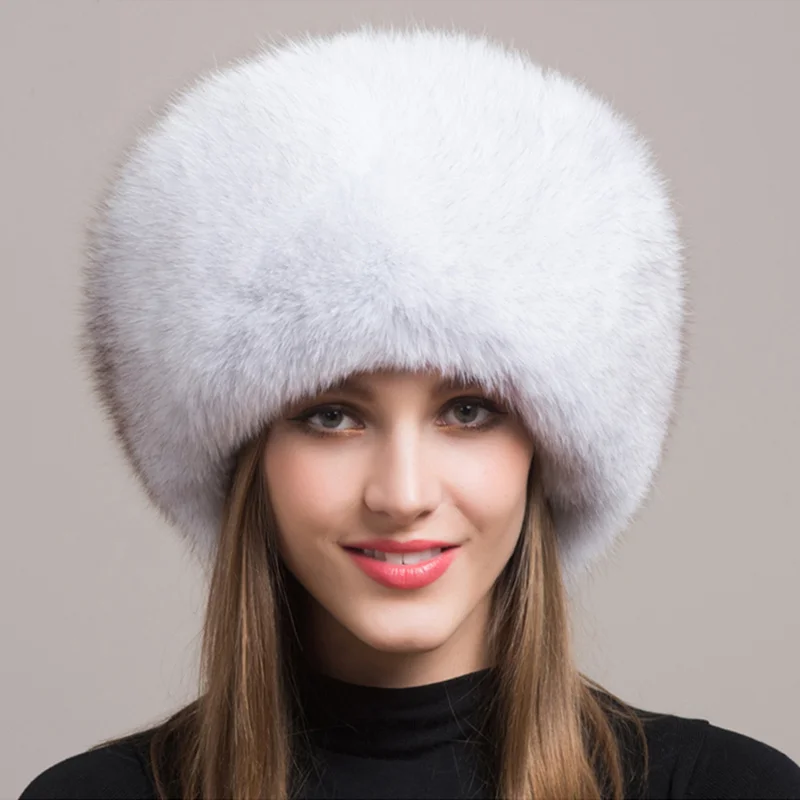 Hot Sale 100% Natural Fox Fur Hat Women Cap Thick Fur Cap Winter Warm Hat Female Fashion For Women Hat With Earmuffs Hat