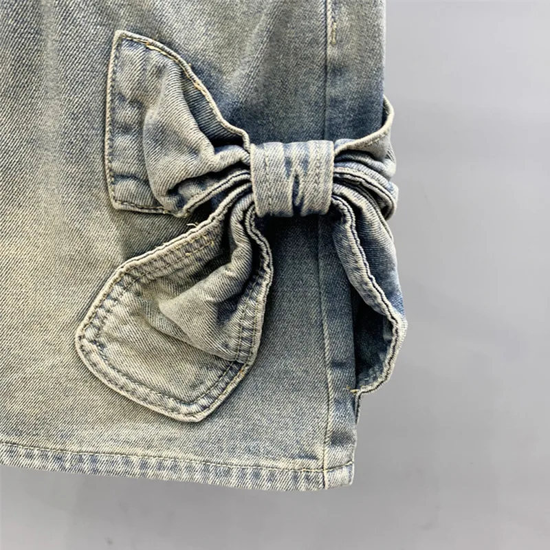 [Zoci] Blue Bow Denim Frauen 2024 Sommer neue High Taille Mädchen A-Linie Hüfte umarmen kurzen Rock