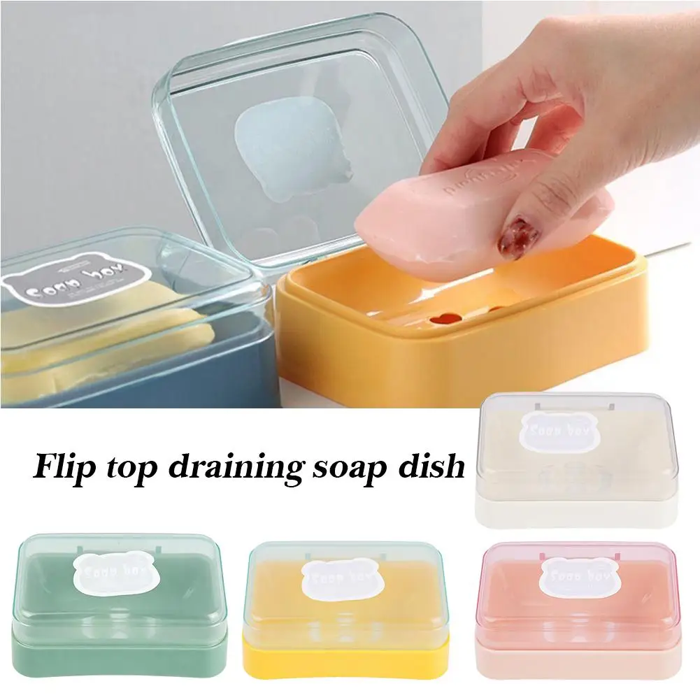 Flip-top Soap Dish with Drainer Covered Soap Box Case for Bathroom Shower Home Dormitory Quick-Drying Soap Holder Container