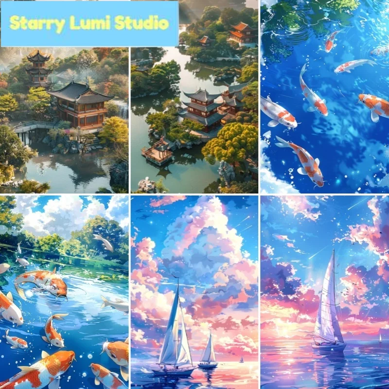 DIY Full Diamond Painting Stream Goldfish Mosaic Adult Dot diamond cross stitch set living room bedroom decorative painting
