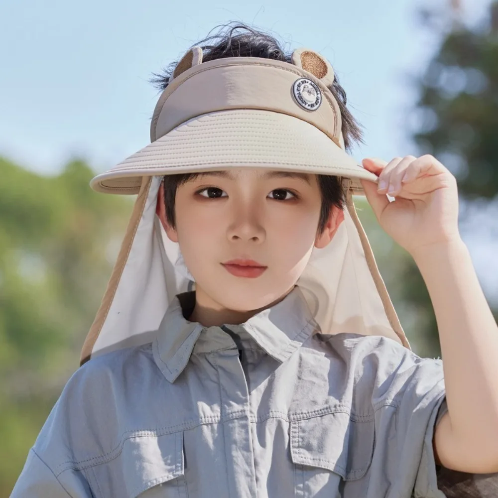 

Cute Breathable Cartoon Empty Top Hat Removable Sunscreen Kids Shawl Sun Hat Quick Dry Wide Brim Baby Sun Protection Hat Summer