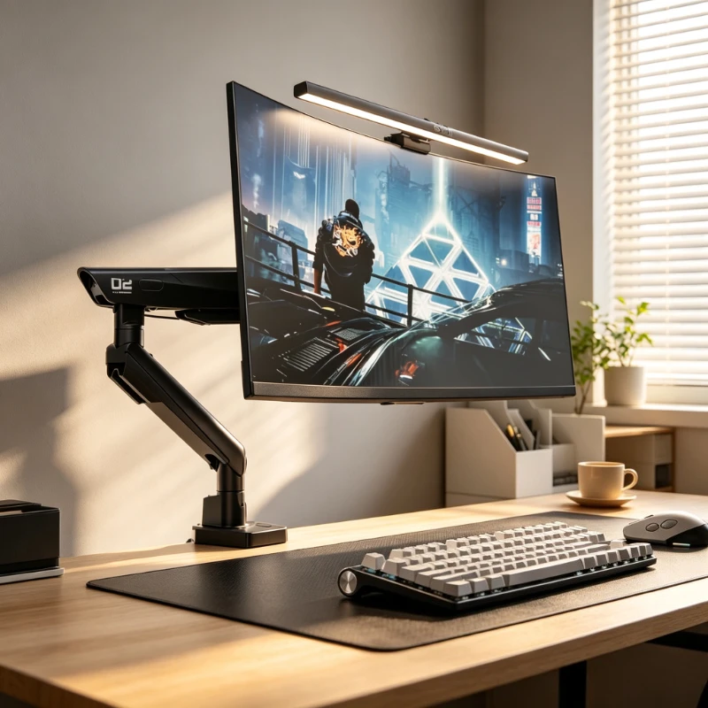 Monitor Arm Stand for 17-40 Inch Screens 12kg Adjustable Mechanical Display Holder with Monitor Light for Office Desk 모니터 암