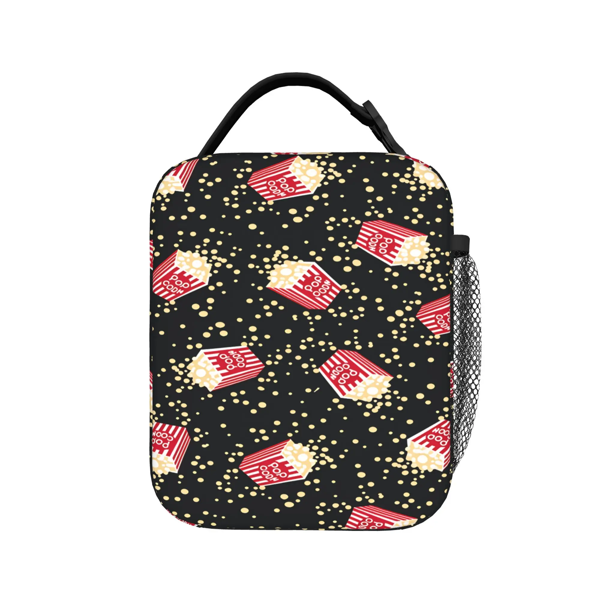 Popcorn Snack Theme Lunch Bag For Girls  Print Lunch Box Casual Office Cooler Bag Portable Waterproof Thermal Tote Handbags