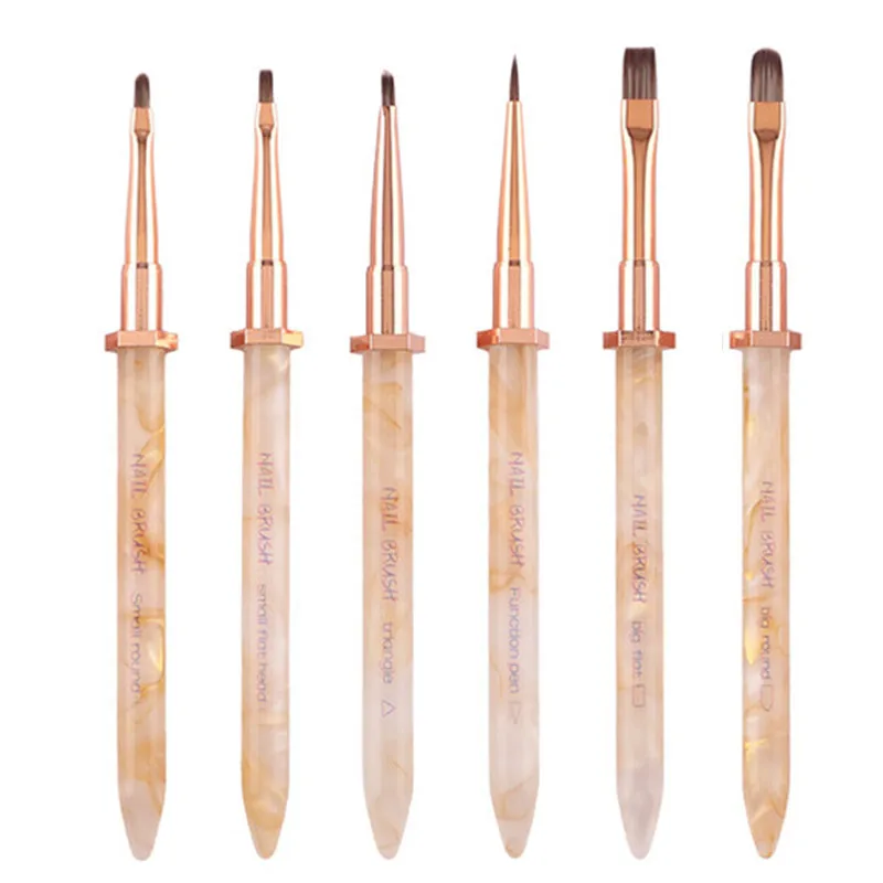 Pennello per unghie 6 stili Pennello per capelli in nylon Pennello triangolare per pittura per unghie Pennello per polvere per gel UV acrilico