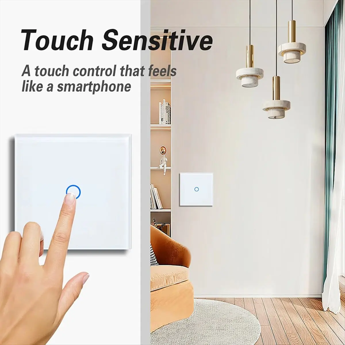 Fits for EU 1Gang 2Way Dual Touch Switch Tempered Glass Panel Stair Switch Bedroom Sensor Switches No Need WI-FI White