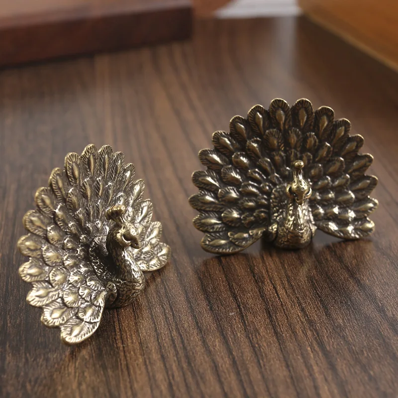 Brass Peacock spreads its veil Statue Desktop Ornament Vintage Animal Figurines Miniatures Decoration Crafts Home Decor