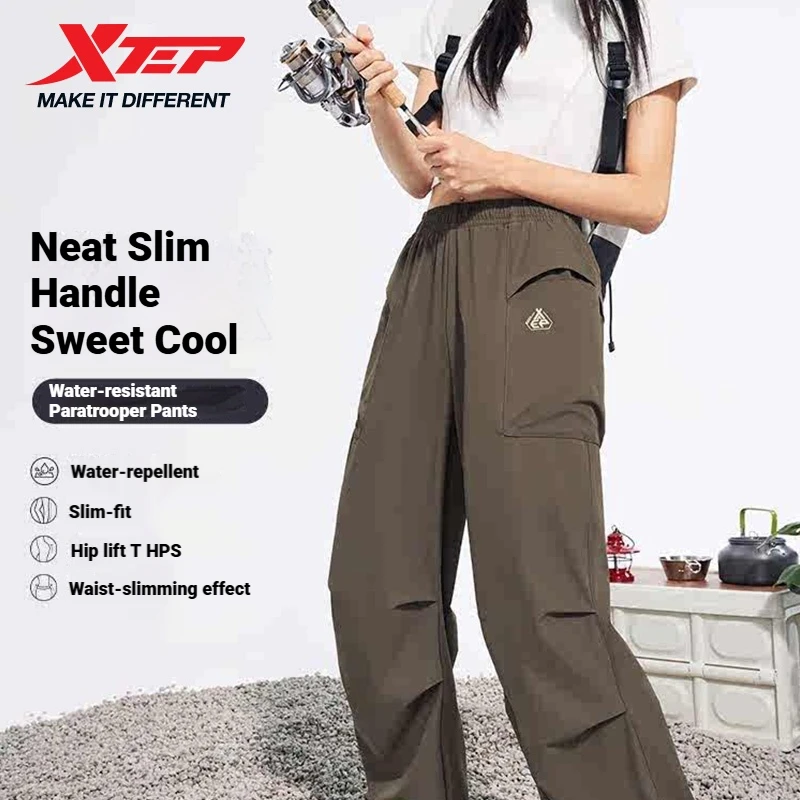 

Брюки Xtep Paratrooper 2026 весна для женщин, прямые, быстросохнущие, комфортные, мягкие, с открытыми манжетами и шнурком, 874128980096
