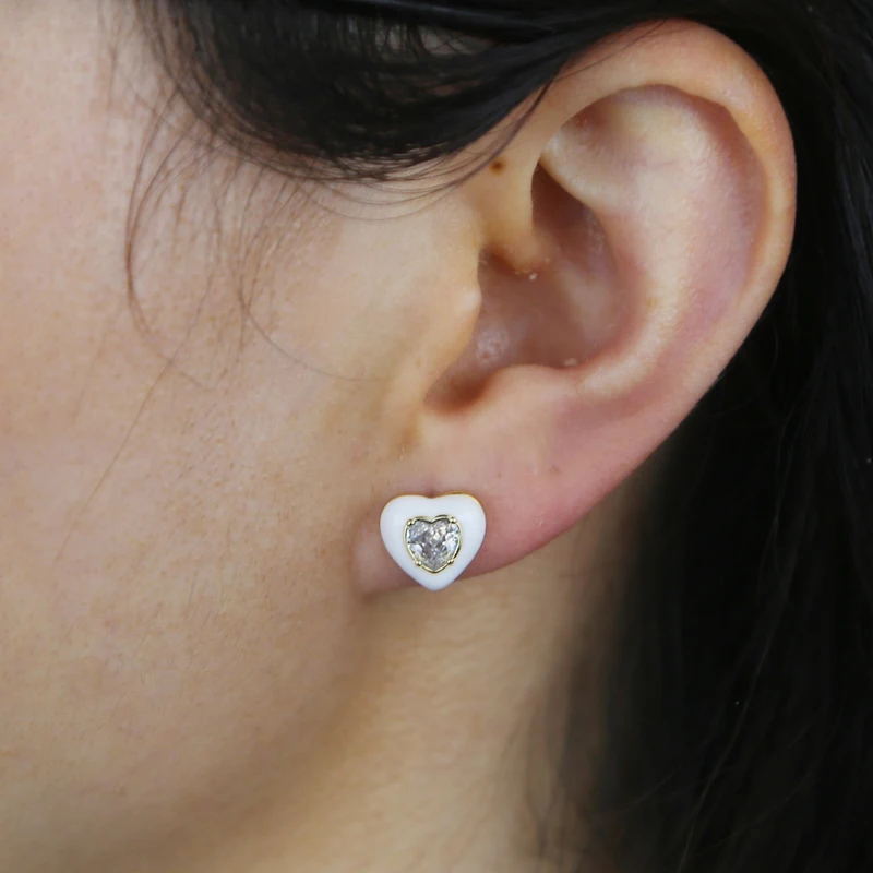 2022 Summer New Gold Color Pastel Enamel Heart Shaped Cubic Zirconia CZ Lovely Women Girl Stud Colorful Earring