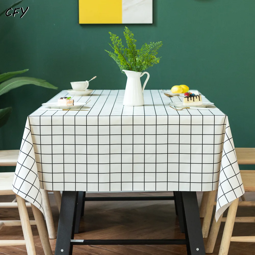 

Black White Plaid PVC Water Proofoil Resistant and Scald Resistant Rectangular Tablecloth Photo Background Cloth