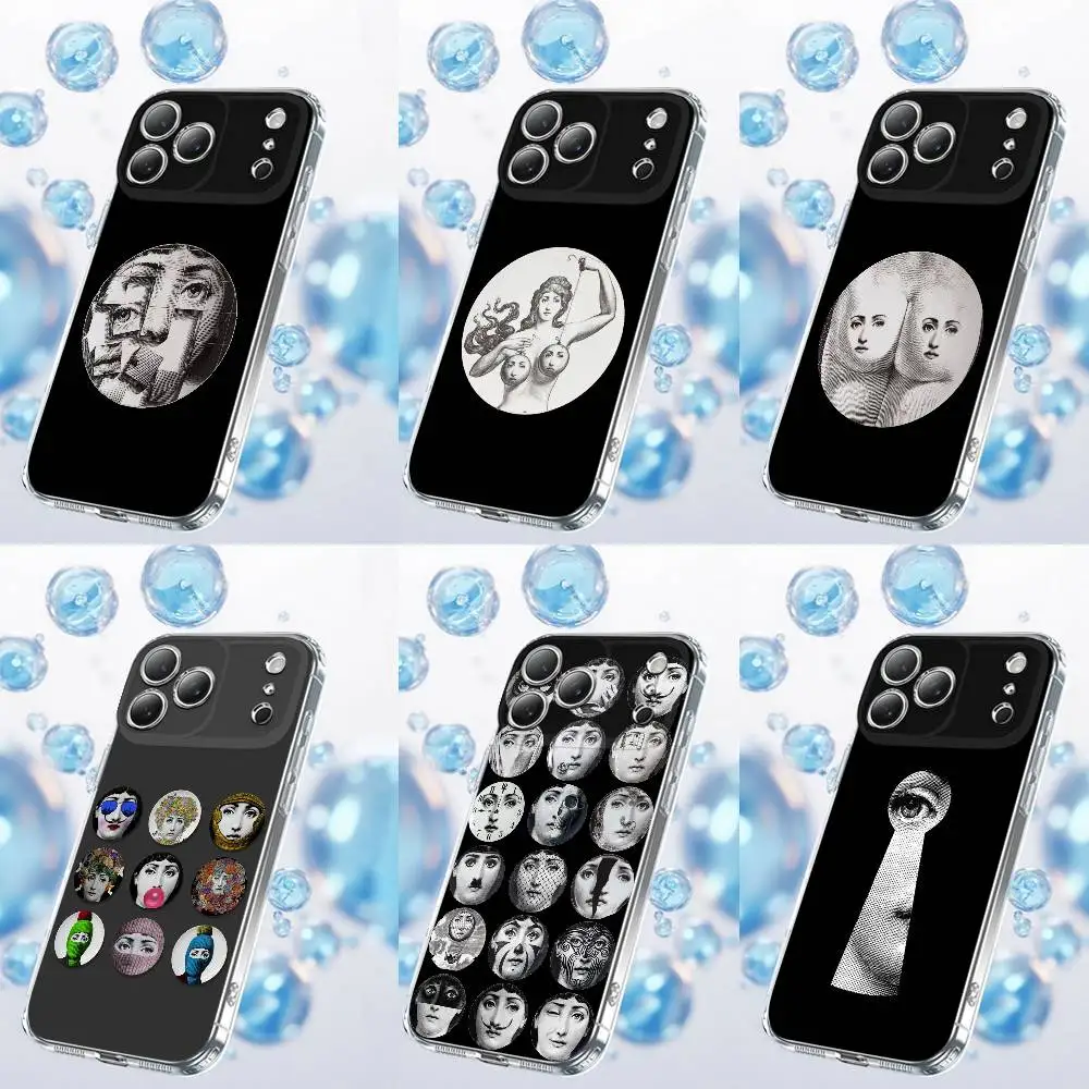 Чехол для телефона P-Piero Face Art F-FornasettiS для iPhone 17,16,15,14,13,12,11 Plus,Pro,Max,Plus,E,SE4,Air,Mini Transparent
