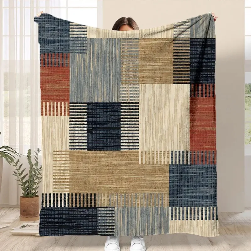 Abstract Geometric Throw Blanket Modern Block Stripe Plaid Couch Sofa Soft Bedding Quilt Mid Century Office Living Room Decor