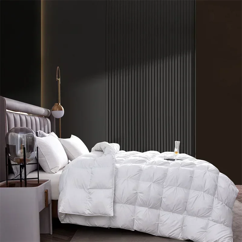 High Grade 100% White Goose Down Quilt Winter Warm Feather Duvet Queen King Cozy Lightweight 3D Bread Comforter Pinch Pleated