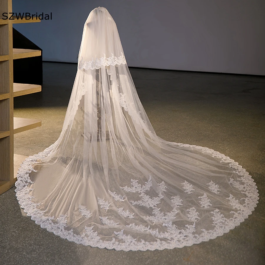 

New Arrival Two Layers Cathedral Wedding veil Bride Wedding accessoires de mariage Voile de mariée Lace Bridal veils