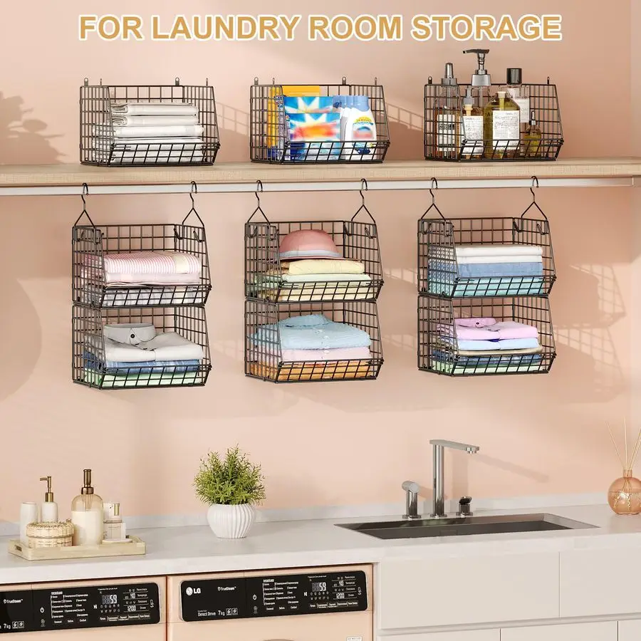 

Многоуровневый подвесной органайзер для шкафа, подвесные полки для одежды с 4 крючками и 5 S-образными крючками, проволочные корзины для хранения, для одежды и аксессуаров